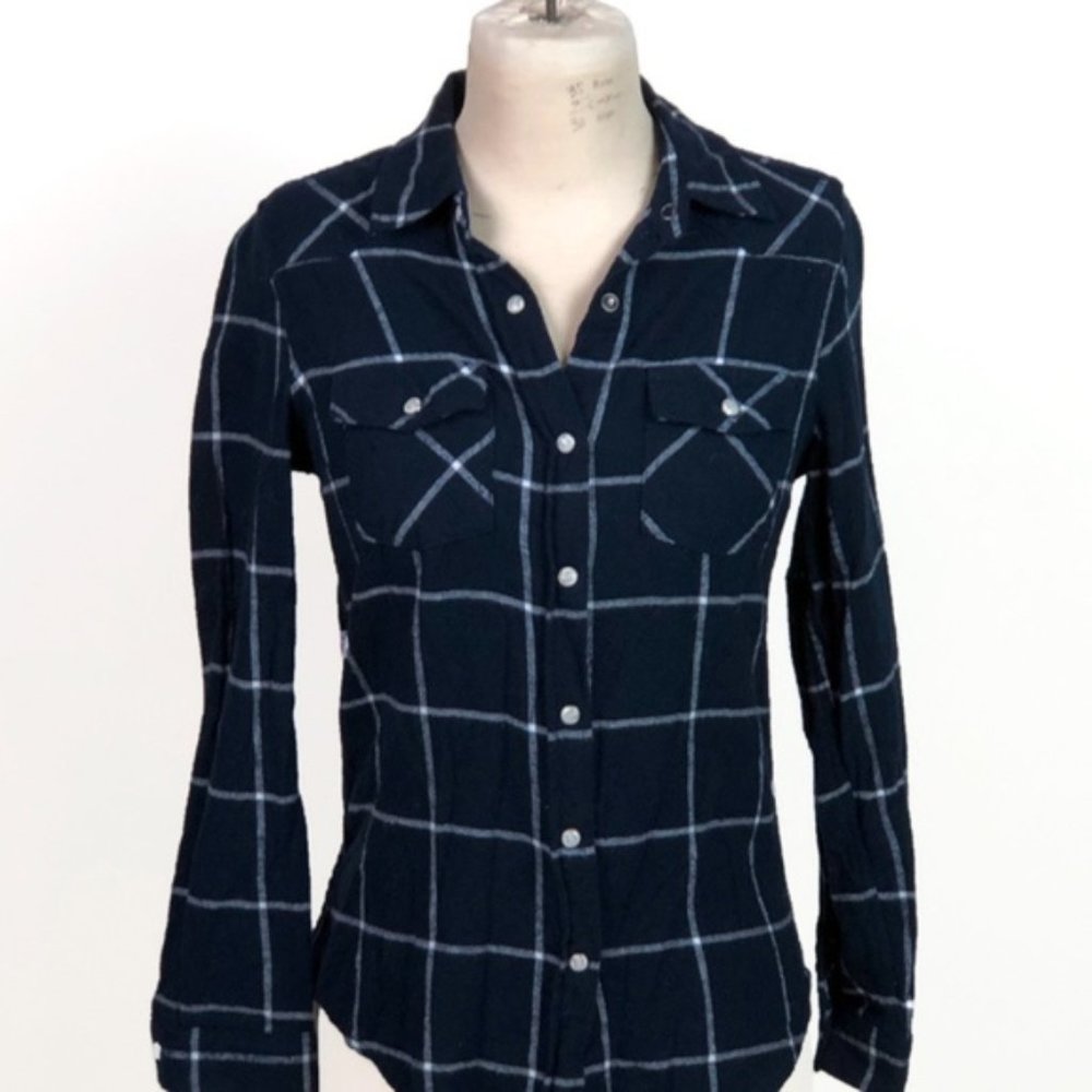 Inso S Small Blue Plaid Button Down Flannel Shirt
